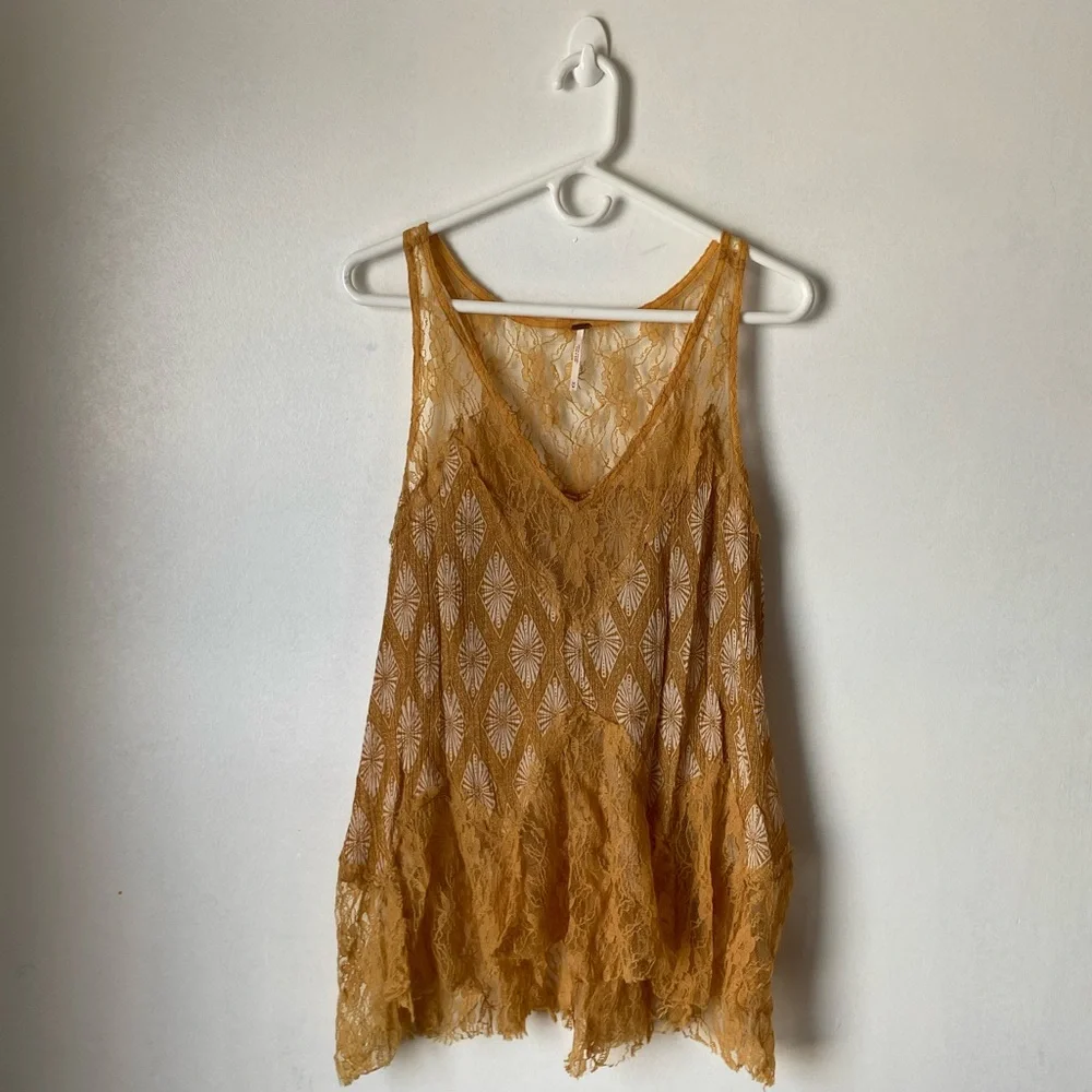 Free People  Bell Trapeze Flowy Lace Cami Tank Top - Picture 2 of 8